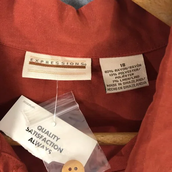 Vintage Expressions Orange Button Down Linen Blend Maxi Dress Size 18 - Picture 5 of 6
